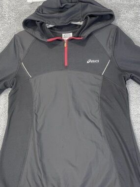Asics Black Hooded Swim Coverup with Red Zip